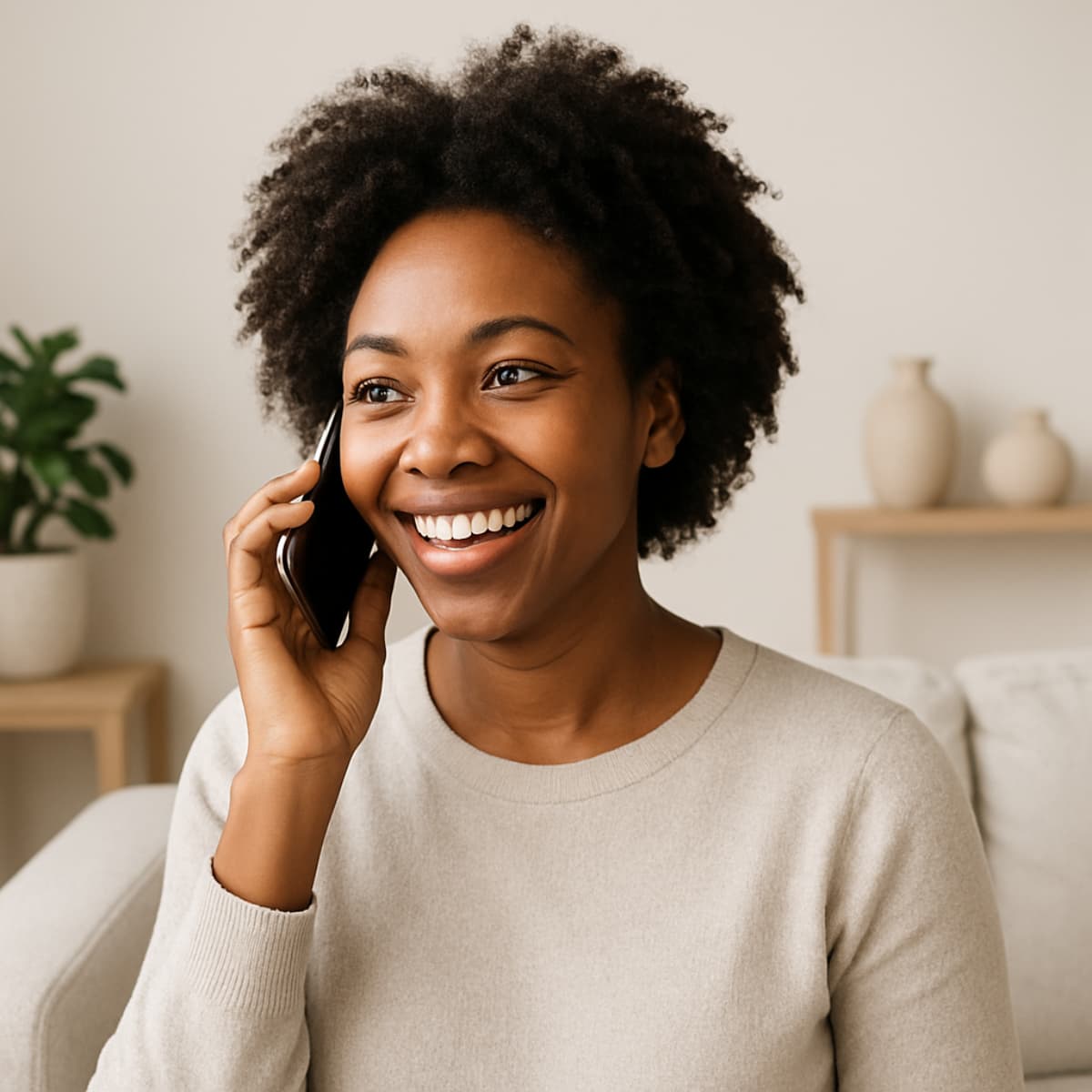 Mulher em uma ligação, ilustrando conexão